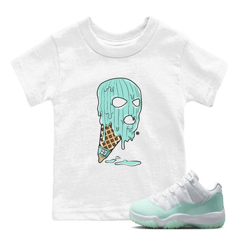 Ice Cream Mask baby and kids t-shirt crafted for little sneakerheads to shine with the Air Jordan 11 Igloo sneakers, displayed in White 1.
