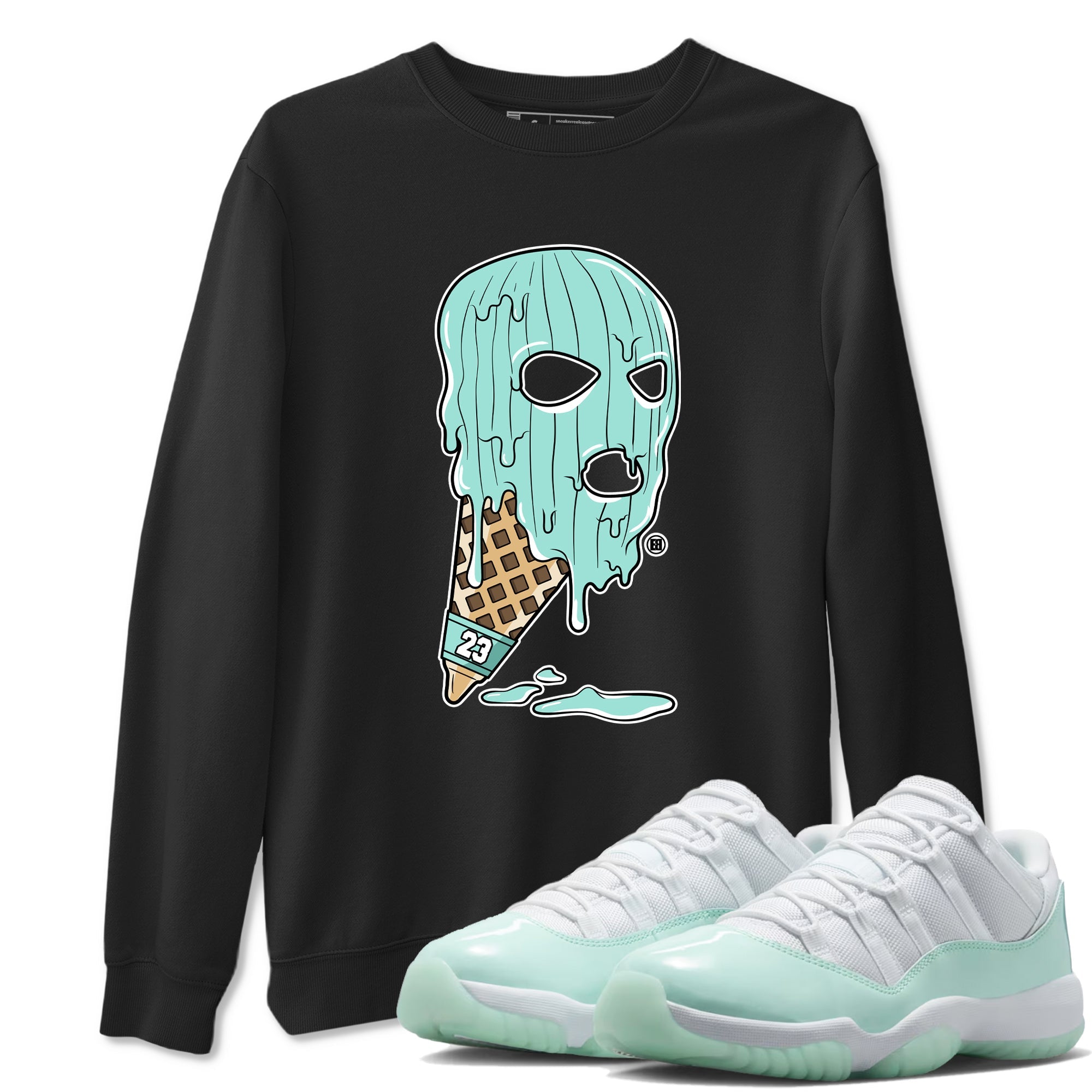 Ice Cream Mask sneaker match t-shirt styled to complete your fit with the Air Jordan 11 Igloo sneakers, shown in Black 1.