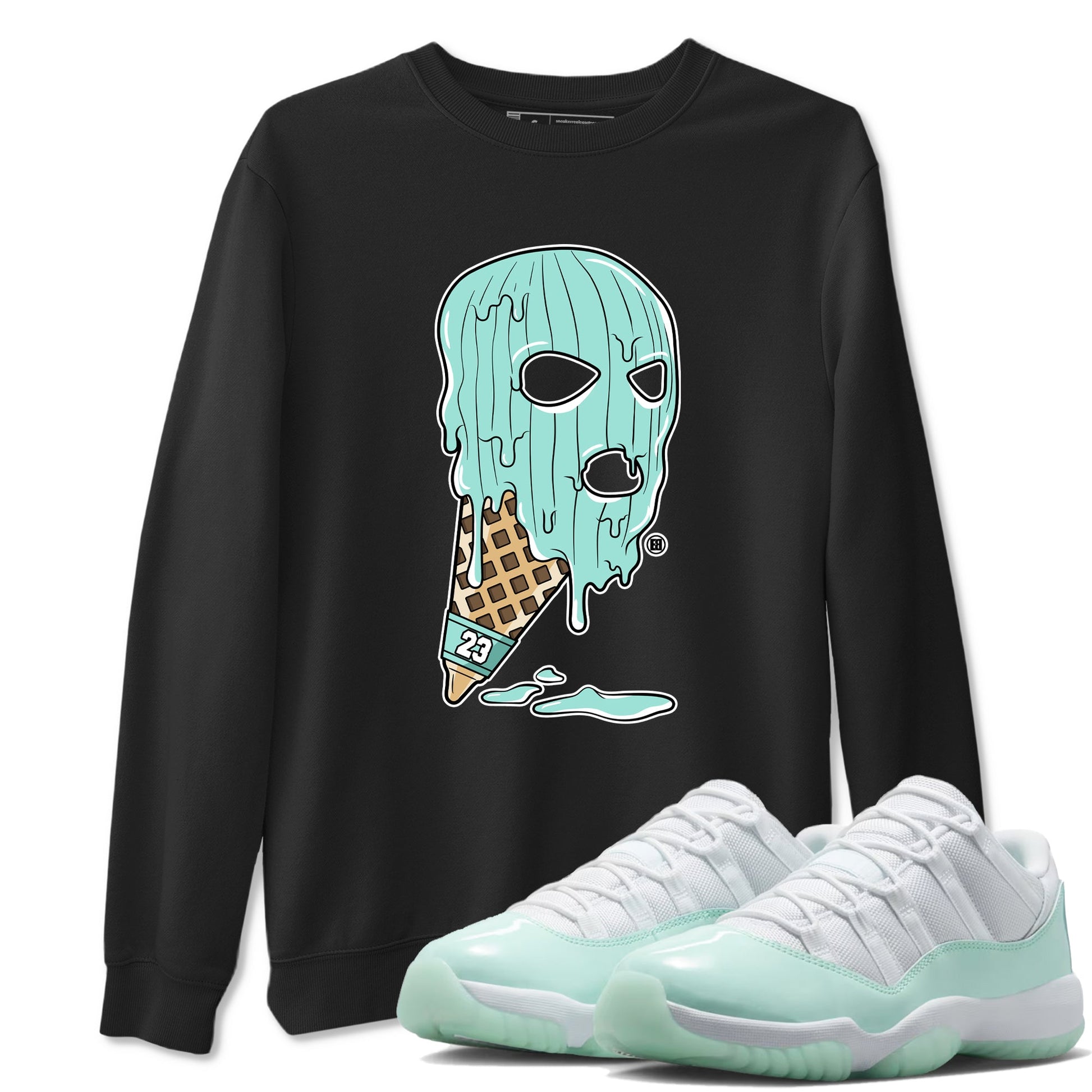 Ice Cream Mask sneaker match t-shirt styled to complete your fit with the Air Jordan 11 Igloo sneakers, shown in Black 1.