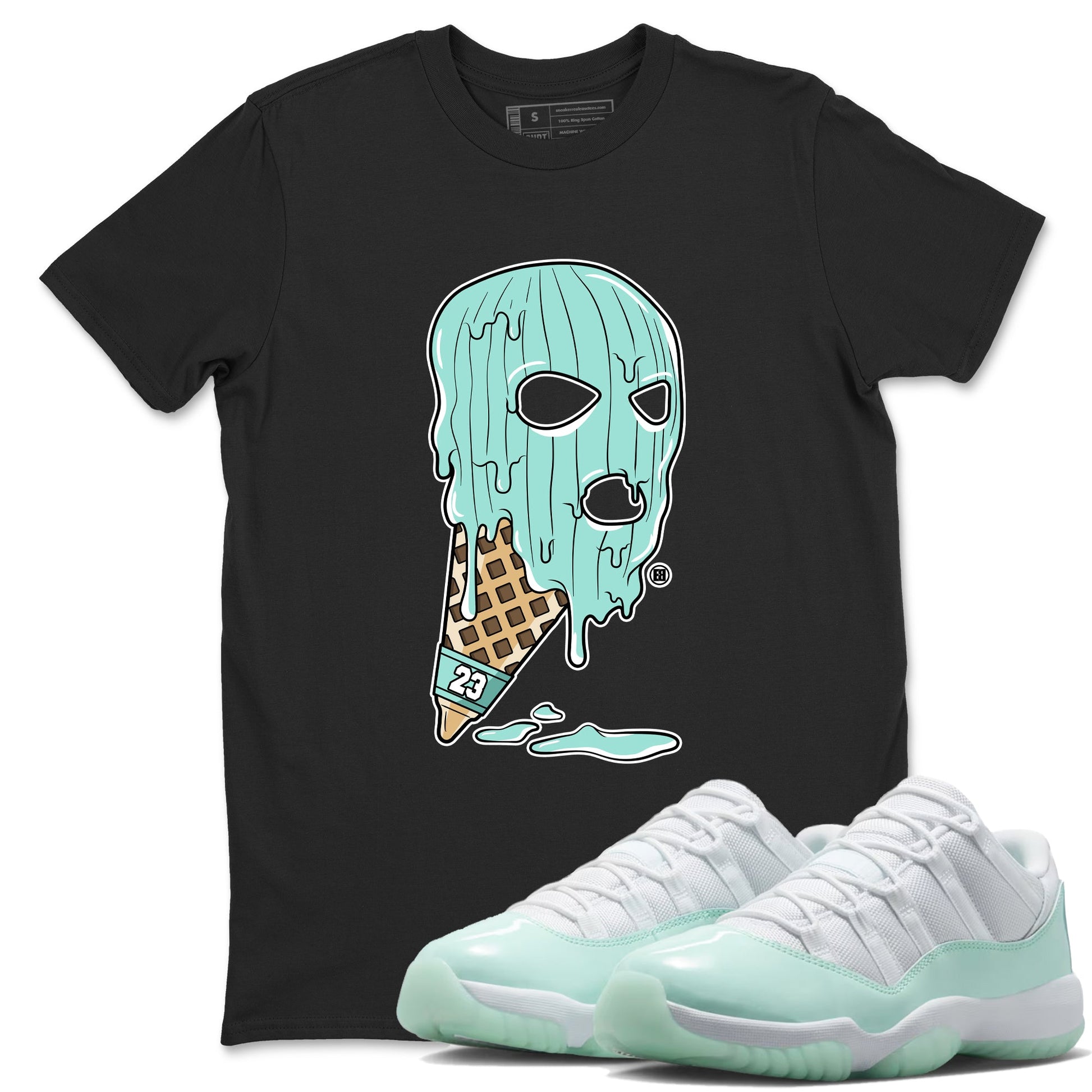 Ice Cream Mask sneaker match t-shirt styled to complete your fit with the Air Jordan 11 Igloo sneakers, shown in Black 1.