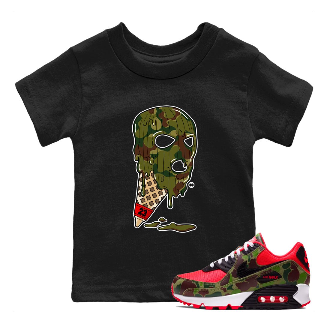 Air Max 90 Reverse Camo shirts to match jordans Ice Cream Mask sneaker match tees Air Max 90 Reverse Duck Camo match shoes to clothes SNRT Sneaker Tees Youth Baby Black 1 tee