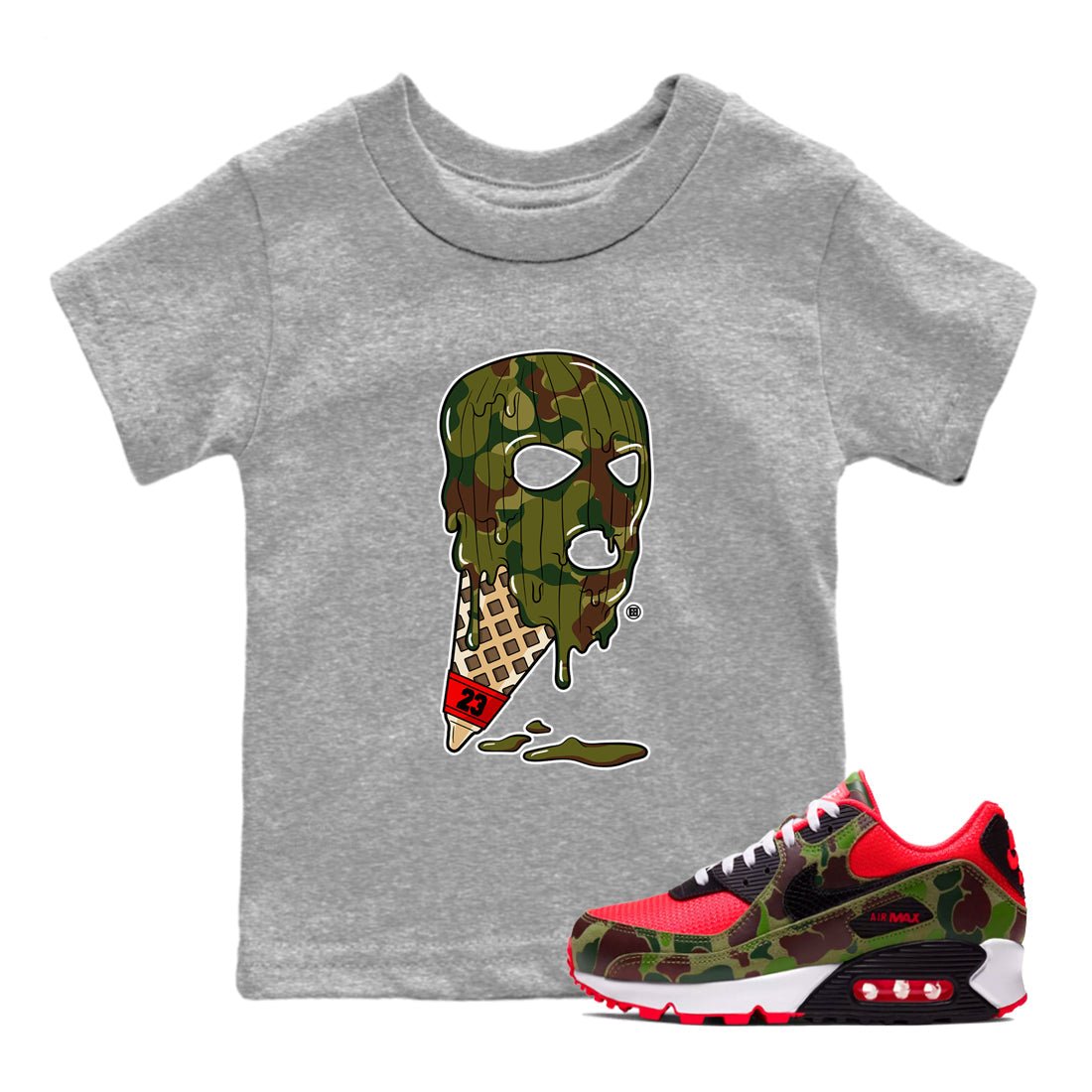 Air Max 90 Reverse Camo shirts to match jordans Ice Cream Mask sneaker match tees Air Max 90 Reverse Duck Camo match shoes to clothes SNRT Sneaker Tees Youth Baby Heather Grey 1 tee