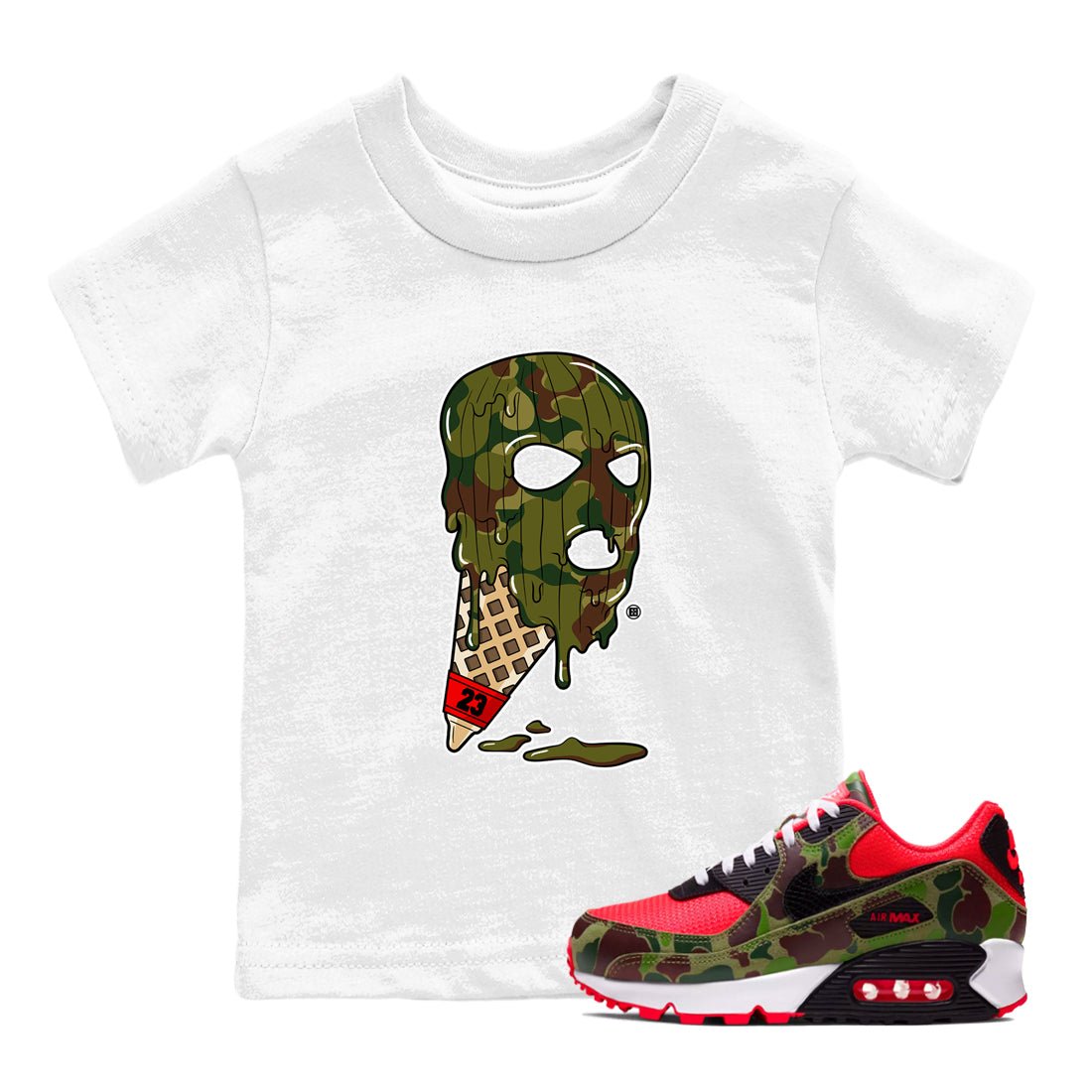 Air Max 90 Reverse Camo shirts to match jordans Ice Cream Mask sneaker match tees Air Max 90 Reverse Duck Camo match shoes to clothes SNRT Sneaker Tees Youth Baby White 1 tee