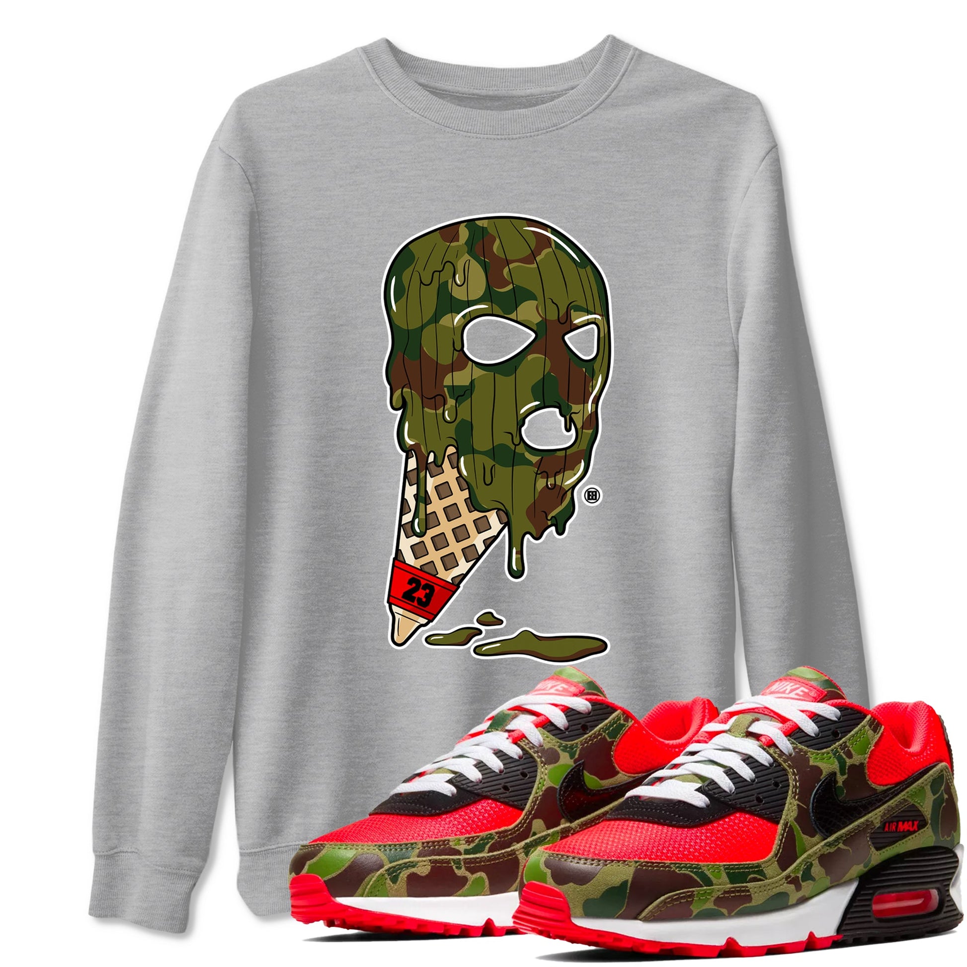 Air Max 90 Reverse Camo shirts to match jordans Ice Cream Mask sneaker match tees Air Max 90 Reverse Duck Camo match shoes to clothes SNRT Sneaker Tees unisex cotton Heather Grey 1 shirts