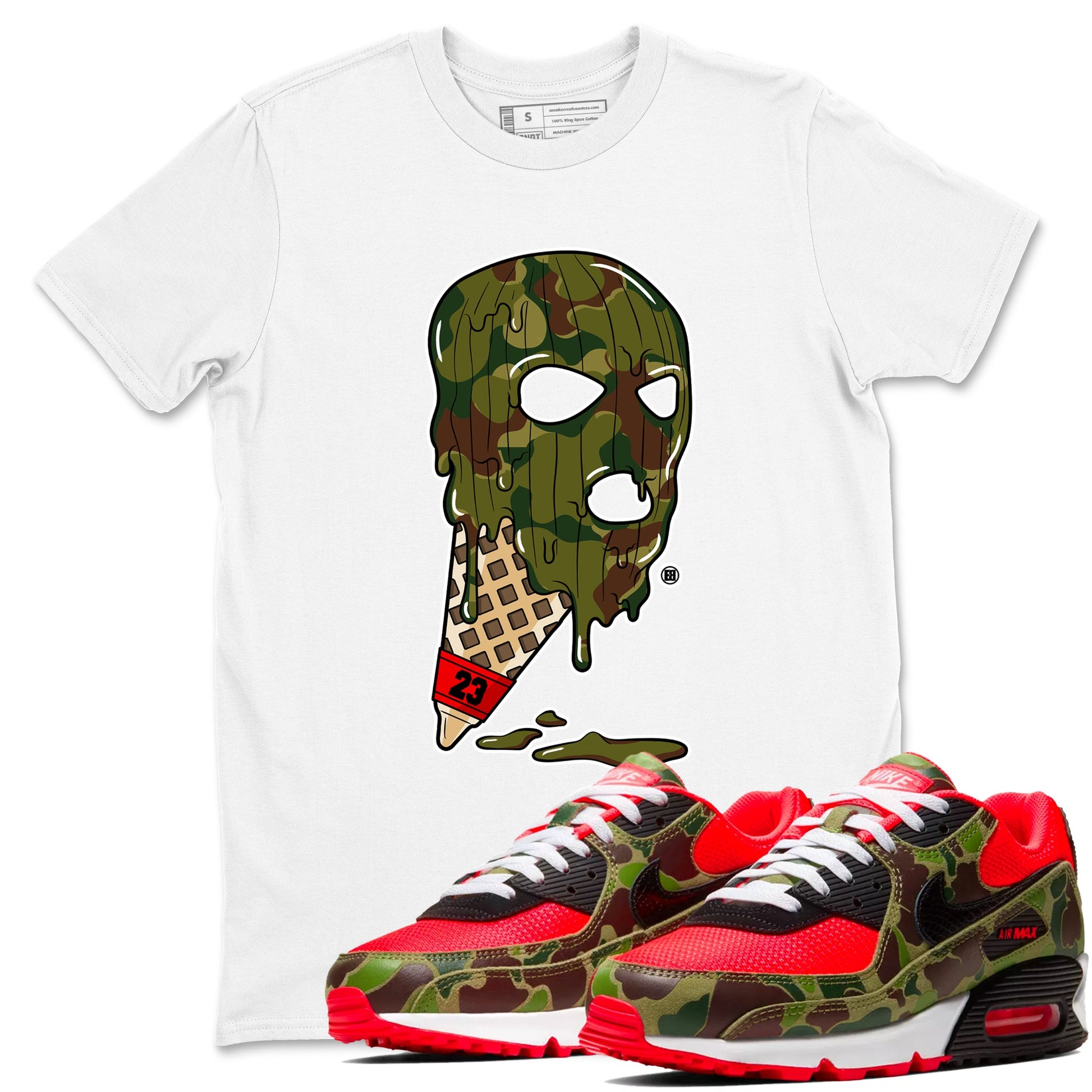 Air Max 90 Reverse Camo shirts to match jordans Ice Cream Mask sneaker match tees Air Max 90 Reverse Duck Camo match shoes to clothes SNRT Sneaker Tees unisex cotton White 1 shirts