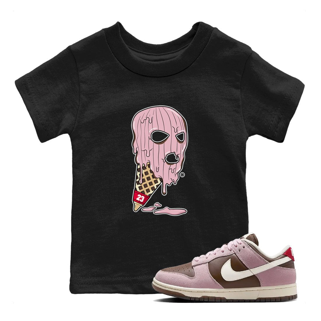 Dunk Cacao Wow And Pink Foam shirts to match jordans Ice Cream Mask sneaker match tees Dunk Cacao Wow And Pink Foam SNRT Sneaker Tees streetwear brand Baby and Youth Black 1 cotton tee