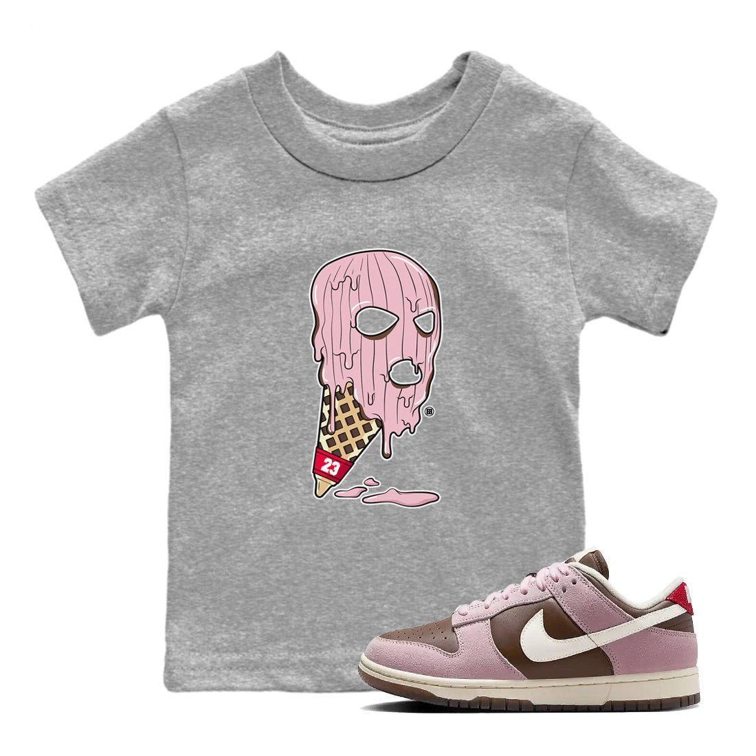 Dunk Cacao Wow And Pink Foam shirts to match jordans Ice Cream Mask sneaker match tees Dunk Cacao Wow And Pink Foam SNRT Sneaker Tees streetwear brand Baby and Youth Heather Grey 1 cotton tee
