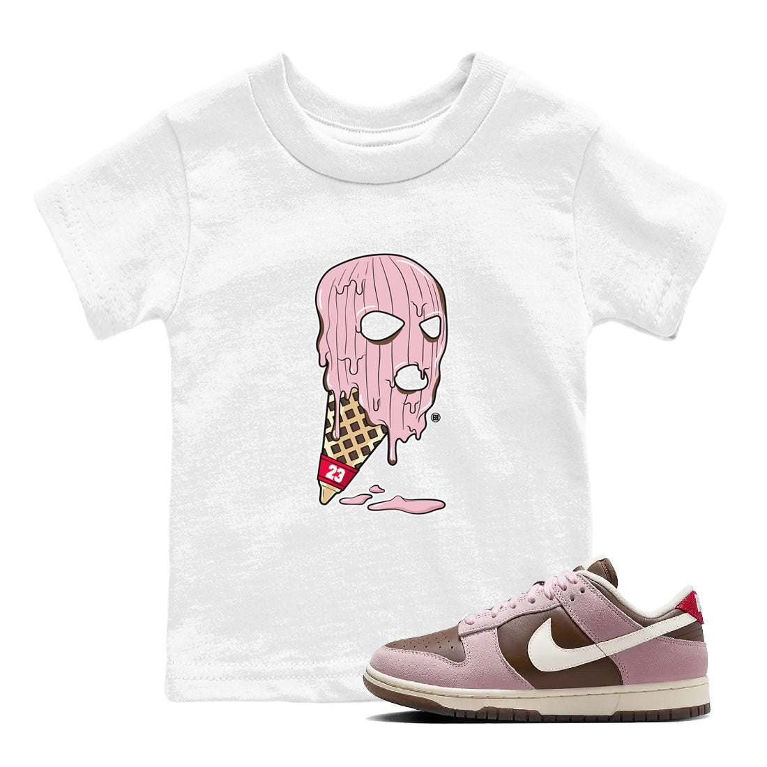 Dunk Cacao Wow And Pink Foam shirts to match jordans Ice Cream Mask sneaker match tees Dunk Cacao Wow And Pink Foam SNRT Sneaker Tees streetwear brand Baby and Youth White 1 cotton tee