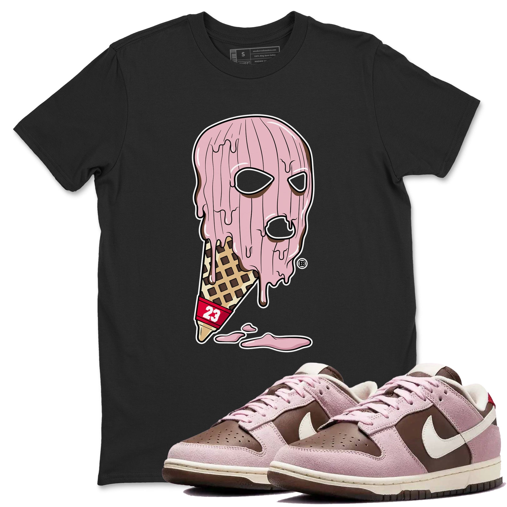 Dunk Cacao Wow And Pink Foam shirts to match jordans Ice Cream Mask sneaker match tees Dunk Cacao Wow And Pink Foam SNRT Sneaker Tees streetwear brand Black 1 unisex cotton tee