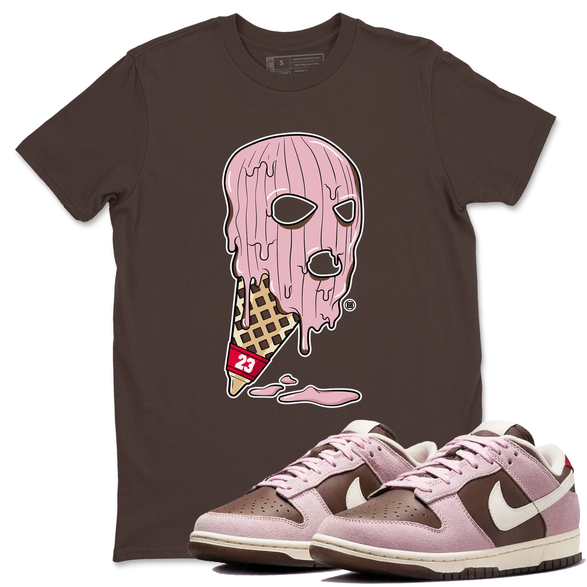 Dunk Cacao Wow And Pink Foam shirts to match jordans Ice Cream Mask sneaker match tees Dunk Cacao Wow And Pink Foam SNRT Sneaker Tees streetwear brand Dark Chocolate 1 unisex cotton tee