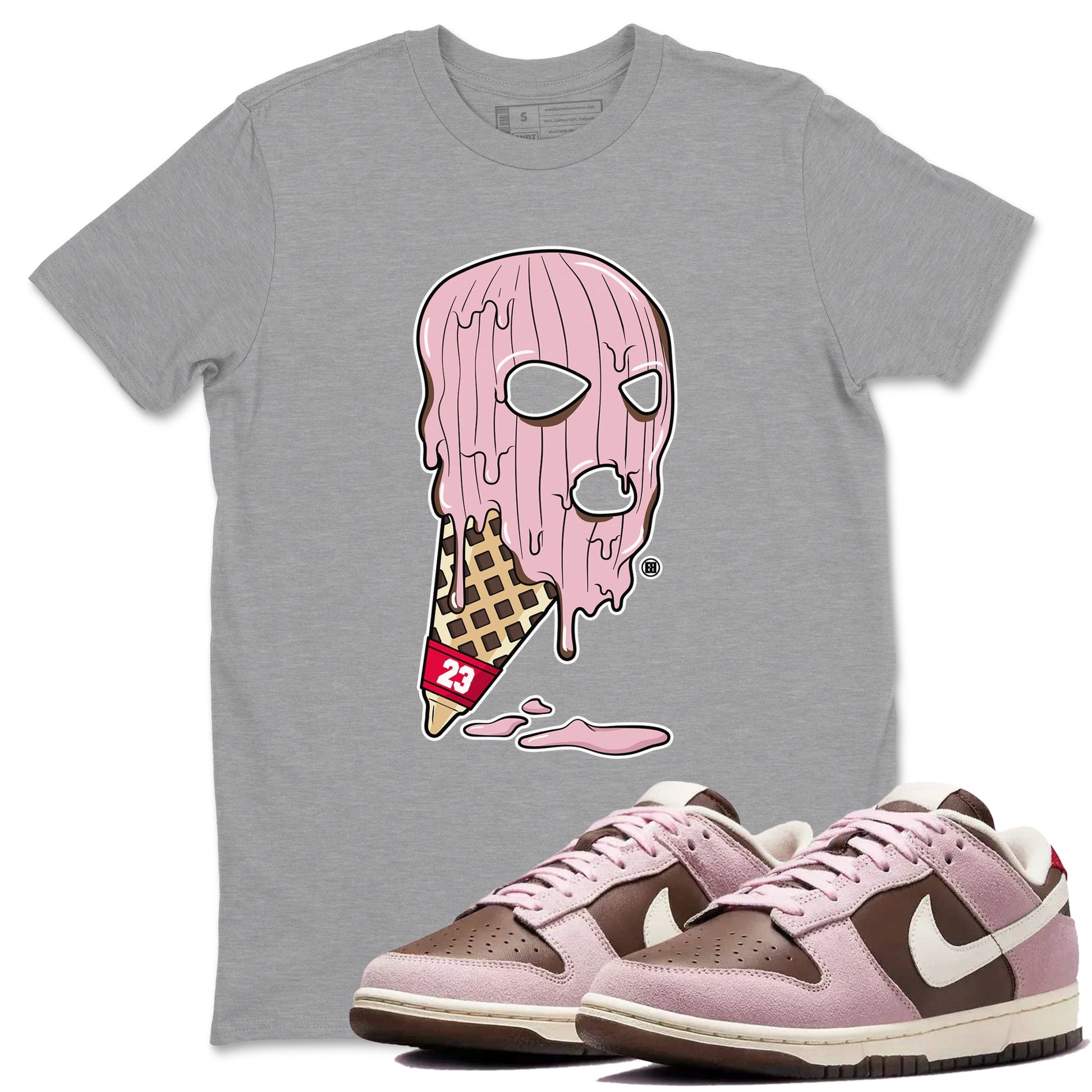 Dunk Cacao Wow And Pink Foam shirts to match jordans Ice Cream Mask sneaker match tees Dunk Cacao Wow And Pink Foam SNRT Sneaker Tees streetwear brand Heather Grey 1 unisex cotton tee