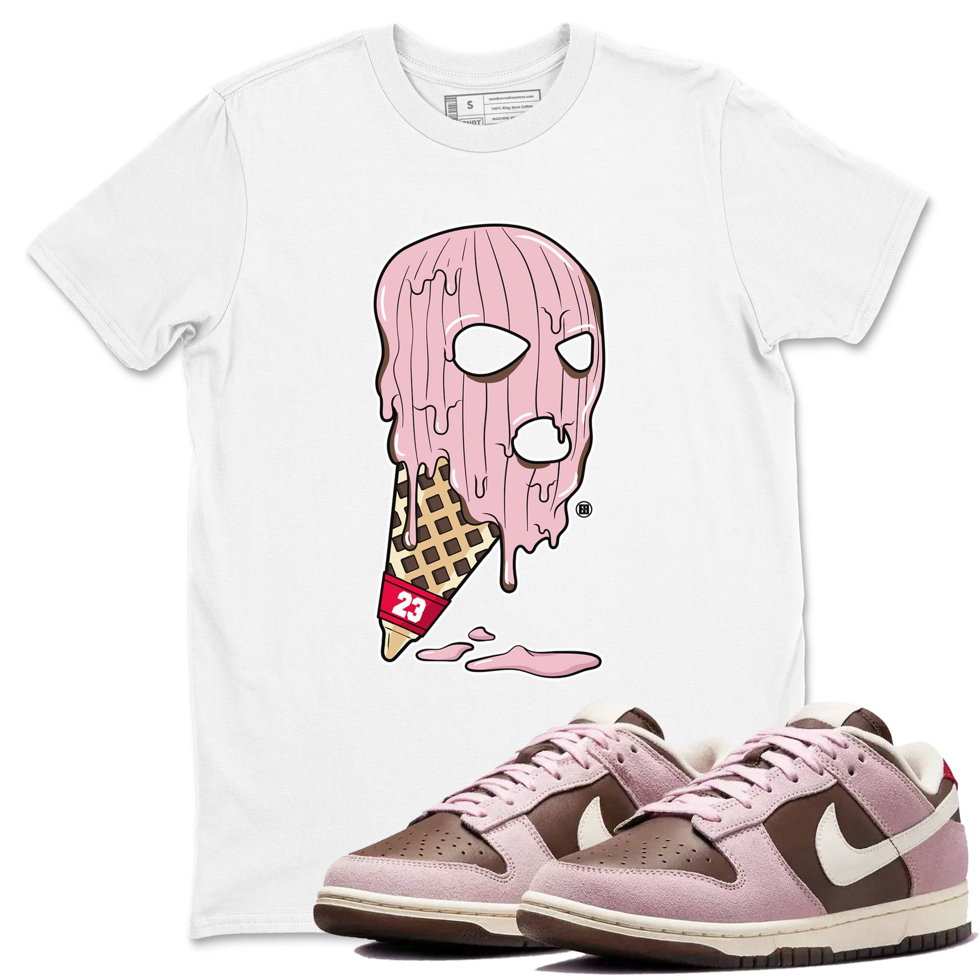 Dunk Cacao Wow And Pink Foam shirts to match jordans Ice Cream Mask sneaker match tees Dunk Cacao Wow And Pink Foam SNRT Sneaker Tees streetwear brand White 1 unisex cotton tee
