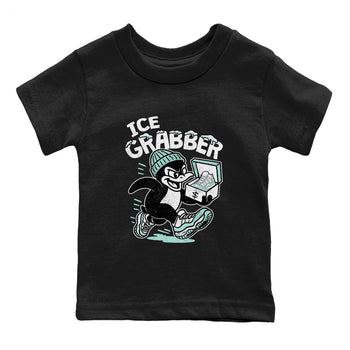Ice Grabber baby and kids t-shirt crafted for little sneakerheads to shine with the Air Jordan 11 Igloo sneakers, displayed in Black 2.