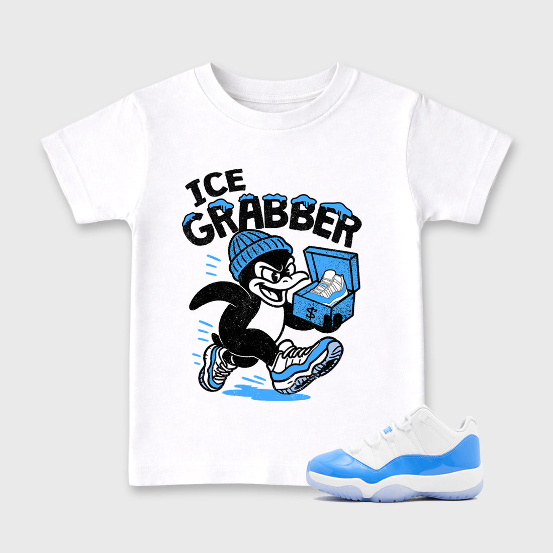 Sneaker match tees – Sneaker Tees To Match Air Jordan 11 University Blue Shoes – Ice Grabber Kids T-Shirt White 1