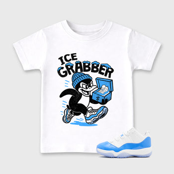 Sneaker match tees – Sneaker Tees To Match Air Jordan 11 University Blue Shoes – Ice Grabber Kids T-Shirt White 1
