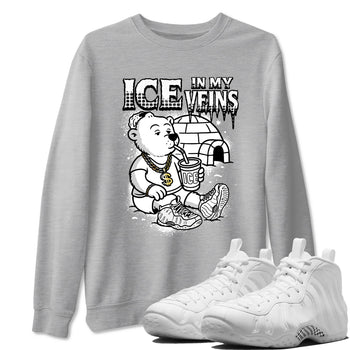 Ice In My Veins sneaker match t-shirt styled to complete your fit with the Air Foamposite One Triple White sneakers, graphic shirts in Heather Grey 1.