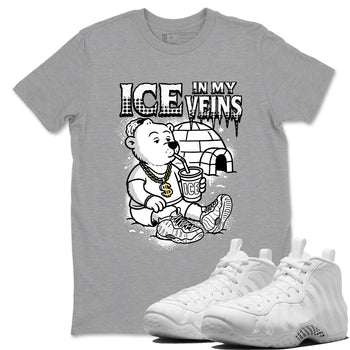 Ice In My Veins sneaker match t-shirt styled to complete your fit with the Air Foamposite One Triple White sneakers, graphic shirts in Heather Grey 1.