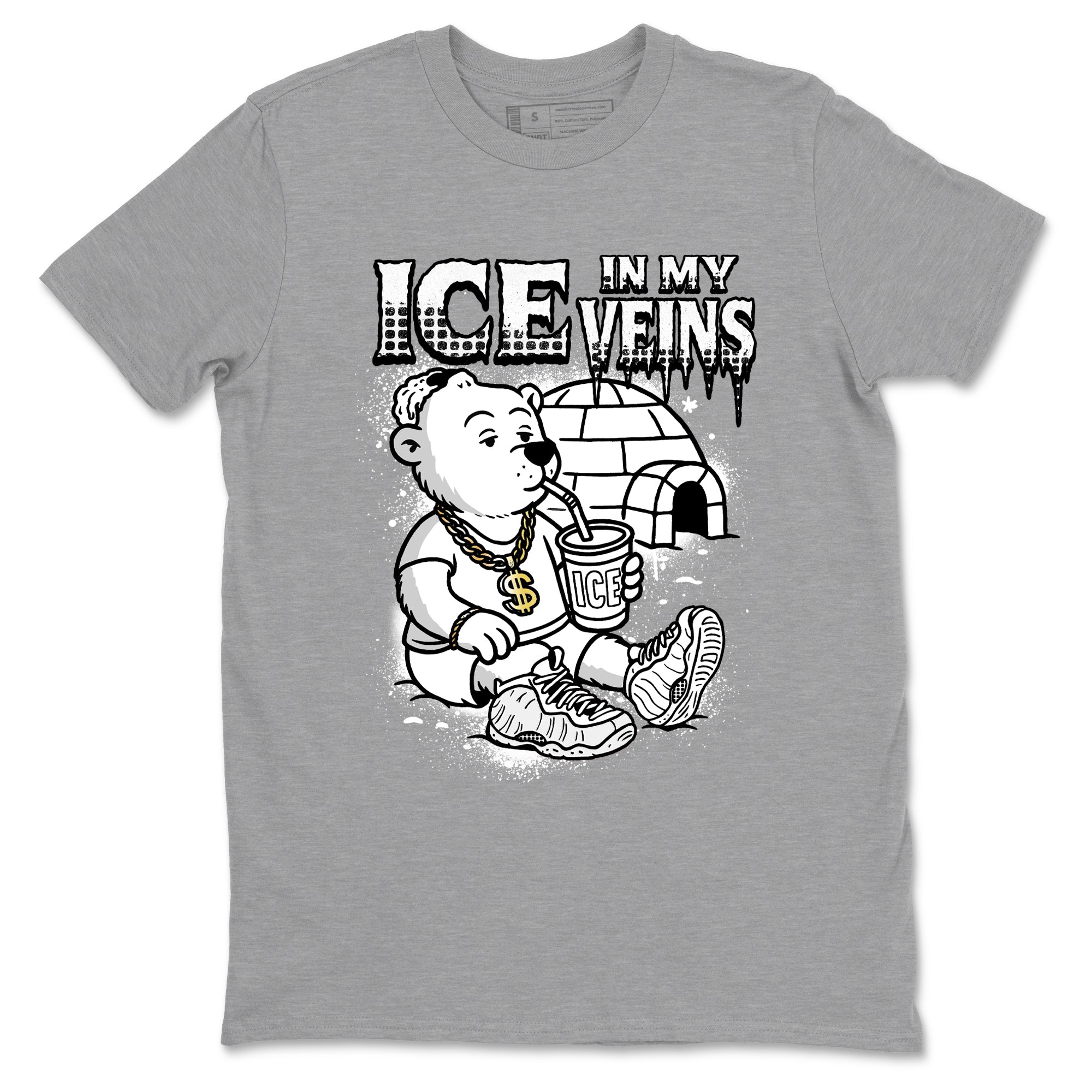 Ice In My Veins sneaker match t-shirt styled to complete your fit with the Air Foamposite One Triple White sneakers, graphic shirts in Heather Grey 2.