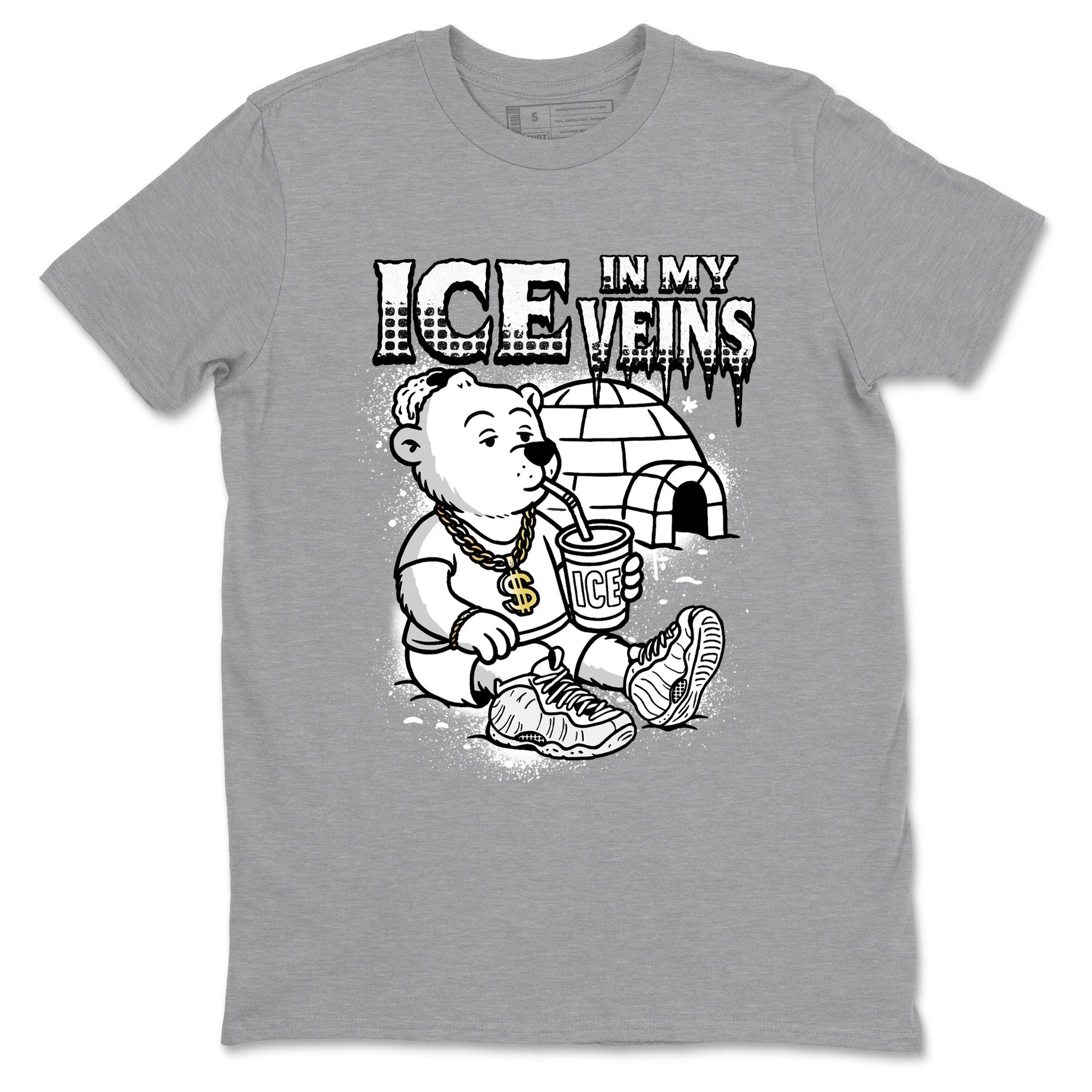 Ice In My Veins sneaker match t-shirt styled to complete your fit with the Air Foamposite One Triple White sneakers, graphic shirts in Heather Grey 2.