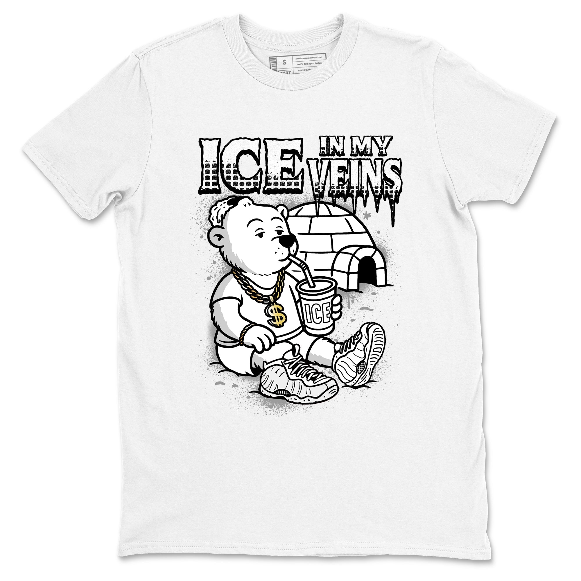 Ice In My Veins sneaker match t-shirt styled to complete your fit with the Air Foamposite One Triple White sneakers, graphic shirts in White 2.