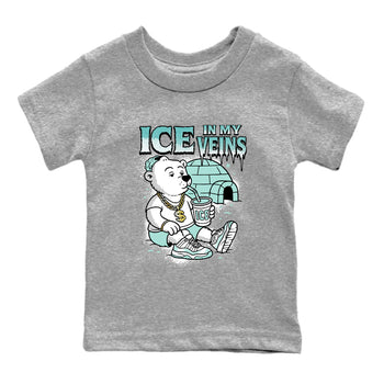 Ice In My Veins baby and kids t-shirt crafted for little sneakerheads to shine with the Air Jordan 11 Igloo sneakers, displayed in Heather Grey 2.