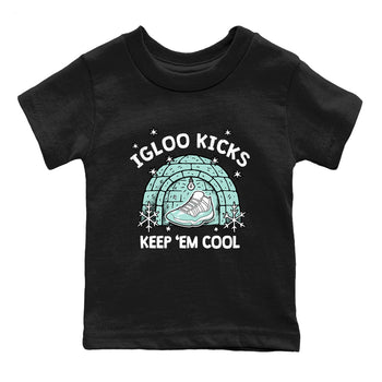 Igloo Kicks baby and kids t-shirt crafted for little sneakerheads to shine with the Air Jordan 11 Igloo sneakers, displayed in Black 2.