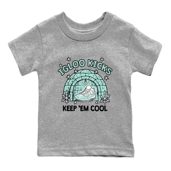 Igloo Kicks baby and kids t-shirt crafted for little sneakerheads to shine with the Air Jordan 11 Igloo sneakers, displayed in Heather Grey 2.