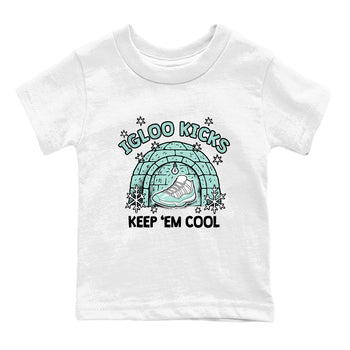 Igloo Kicks baby and kids t-shirt crafted for little sneakerheads to shine with the Air Jordan 11 Igloo sneakers, displayed in White 2.