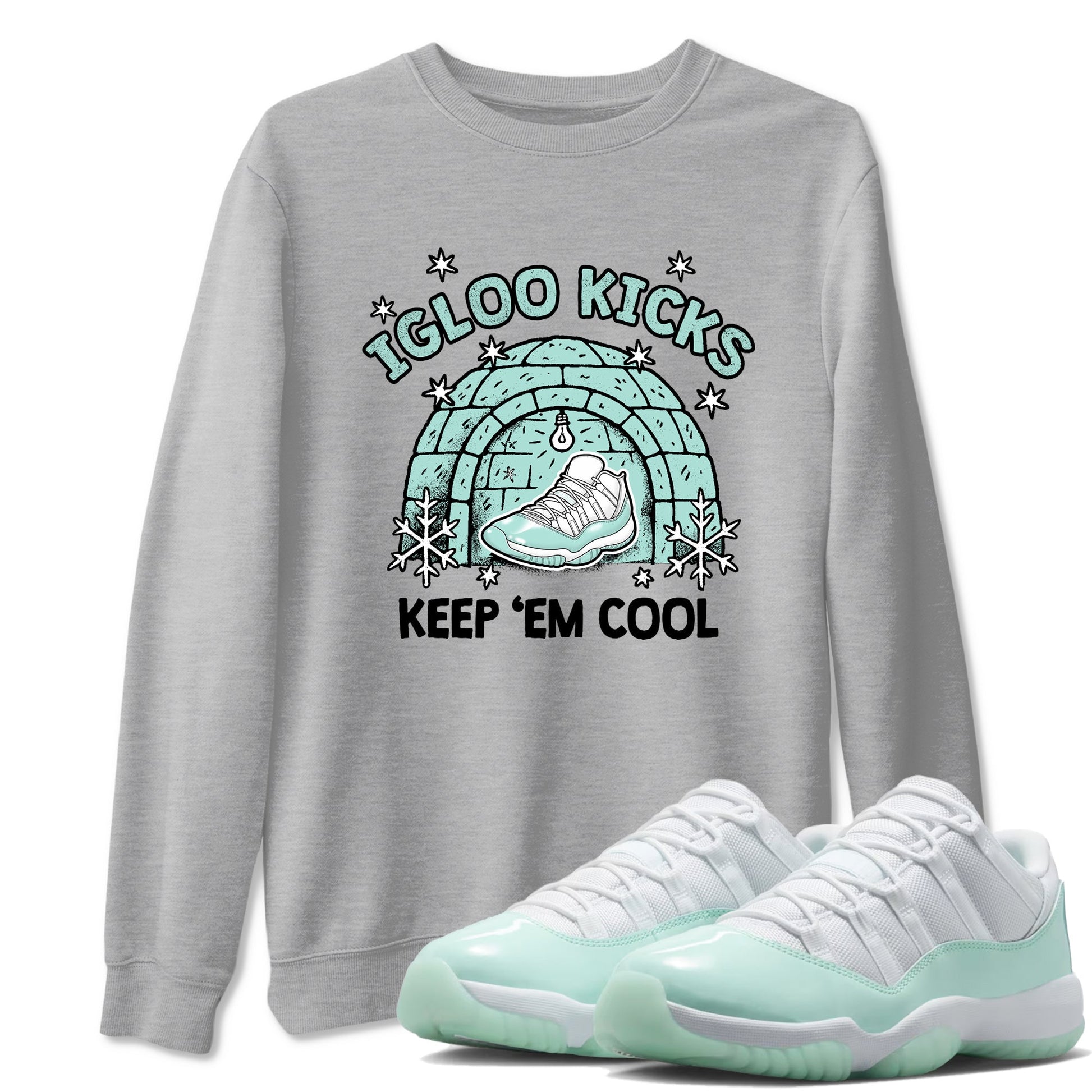 Igloo Kicks sneaker match t-shirt styled to complete your fit with the Air Jordan 11 Igloo sneakers, shown in Heather Grey 1.