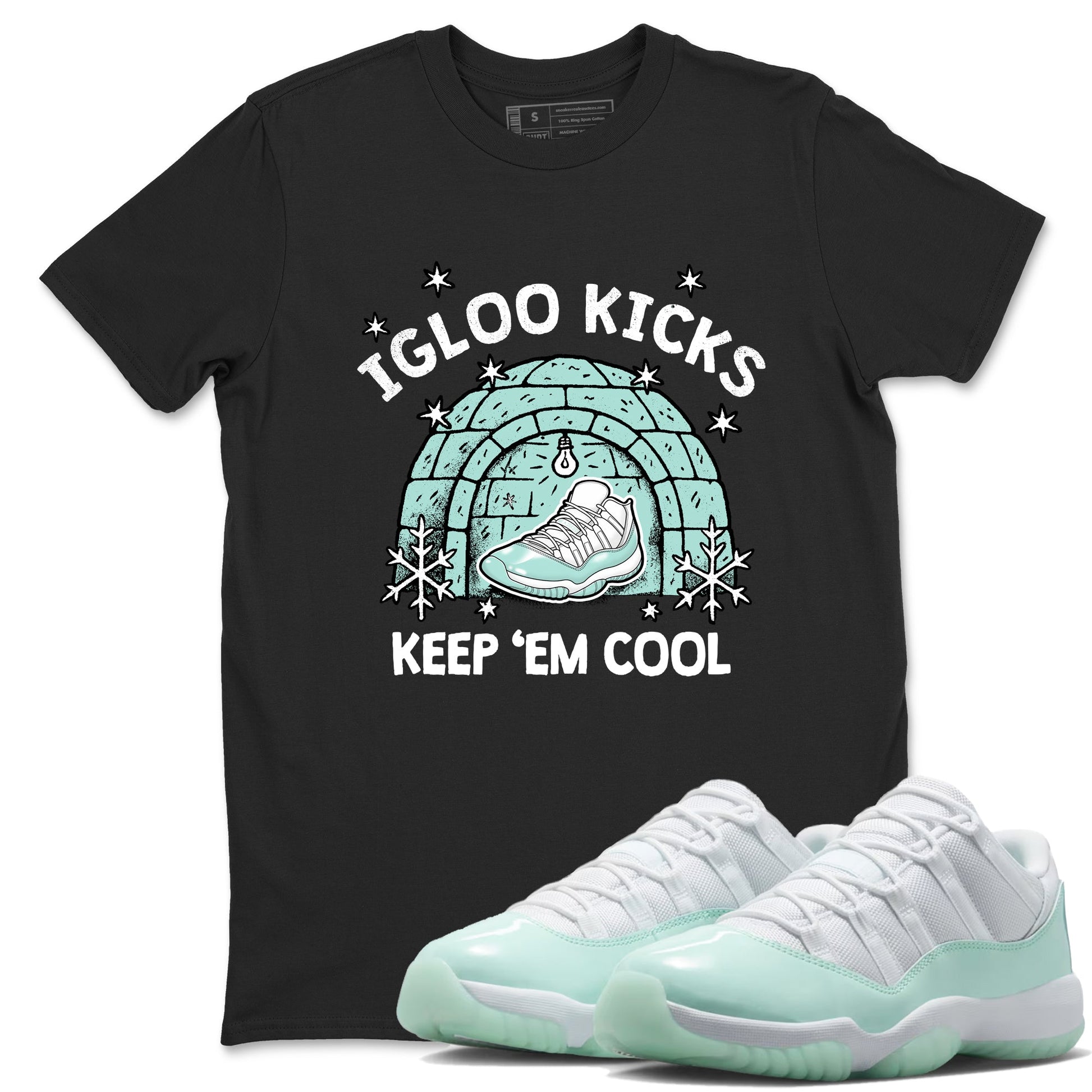 Igloo Kicks sneaker match t-shirt styled to complete your fit with the Air Jordan 11 Igloo sneakers, shown in Black 1.