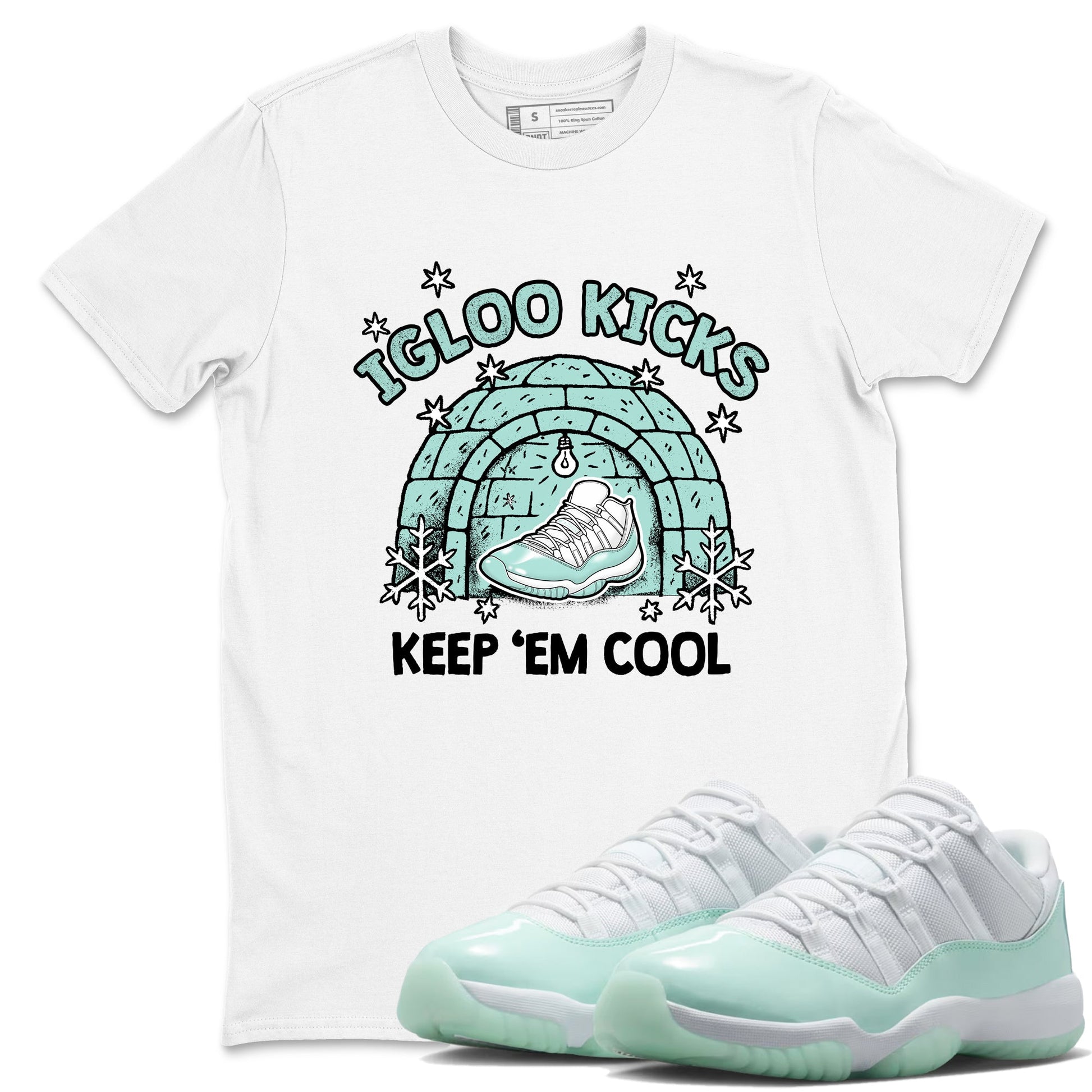Igloo Kicks sneaker match t-shirt styled to complete your fit with the Air Jordan 11 Igloo sneakers, shown in White 1.
