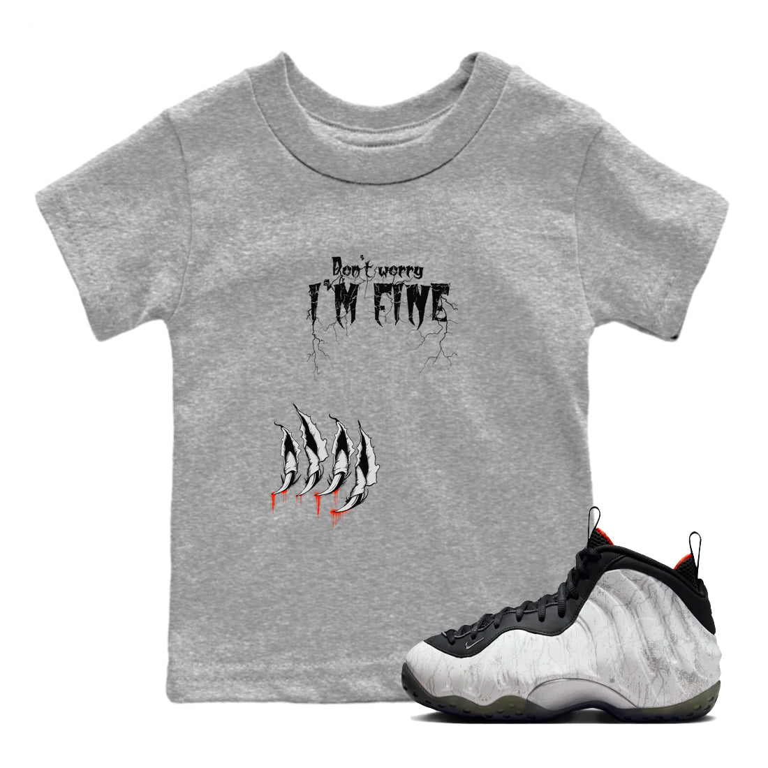 Foams One Jin shirts to match jordans I'm Fine sneaker match tees Air Foamposite One Jin match shoes to clothes SNRT Sneaker Tees Youth Baby Heather Grey 1 tee