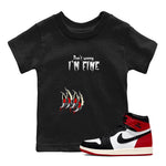 1s Black Toe Reimagined shirts to match jordans I'm Fine unique Halloween sneaker tee Air Jordan 1 Black Toe Reimagined SNRT Sneaker Release Tees Youth Baby Black 1 crew neck shirts