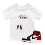 1s Black Toe Reimagined shirts to match jordans I'm Fine unique Halloween sneaker tee Air Jordan 1 Black Toe Reimagined SNRT Sneaker Release Tees Youth Baby White 1 crew neck shirts