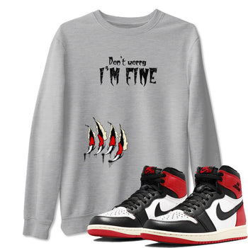 1s Black Toe Reimagined shirts to match jordans I'm Fine unique Halloween sneaker tee Air Jordan 1 Black Toe Reimagined SNRT Sneaker Release Tees unisex cotton Heather Grey 1 crew neck shirts