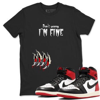 1s Black Toe Reimagined shirts to match jordans I'm Fine unique Halloween sneaker tee Air Jordan 1 Black Toe Reimagined SNRT Sneaker Release Tees unisex cotton Black 1 crew neck shirts