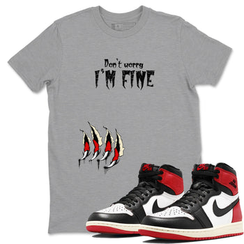 1s Black Toe Reimagined shirts to match jordans I'm Fine unique Halloween sneaker tee Air Jordan 1 Black Toe Reimagined SNRT Sneaker Release Tees unisex cotton Heather Grey 1 crew neck shirts