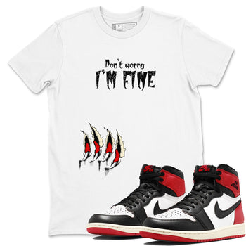 1s Black Toe Reimagined shirts to match jordans I'm Fine unique Halloween sneaker tee Air Jordan 1 Black Toe Reimagined SNRT Sneaker Release Tees unisex cotton White 1 crew neck shirts