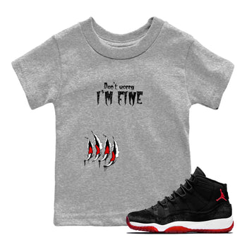 11s Bred Velvet shirts to match jordans I'm Fine unique Halloween sneaker tee Air Jordan 11 Bred Velvet SNRT Sneaker Release Tees Youth Baby Heather Grey 1 crew neck shirts