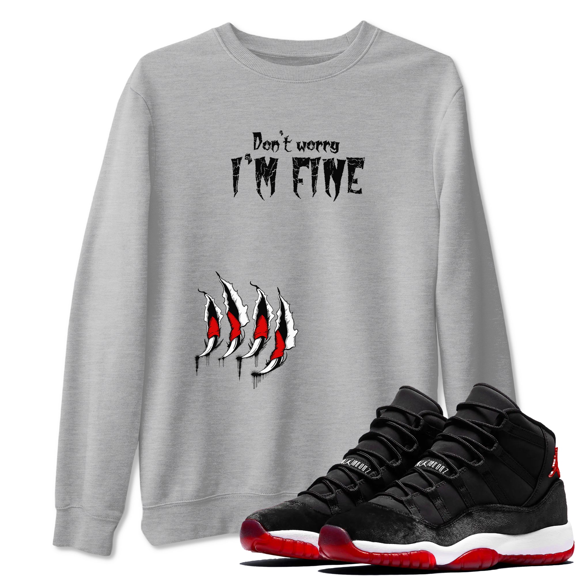 11s Bred Velvet shirts to match jordans I'm Fine unique Halloween sneaker tee Air Jordan 11 Bred Velvet SNRT Sneaker Release Tees unisex cotton Heather Grey 1 crew neck shirts