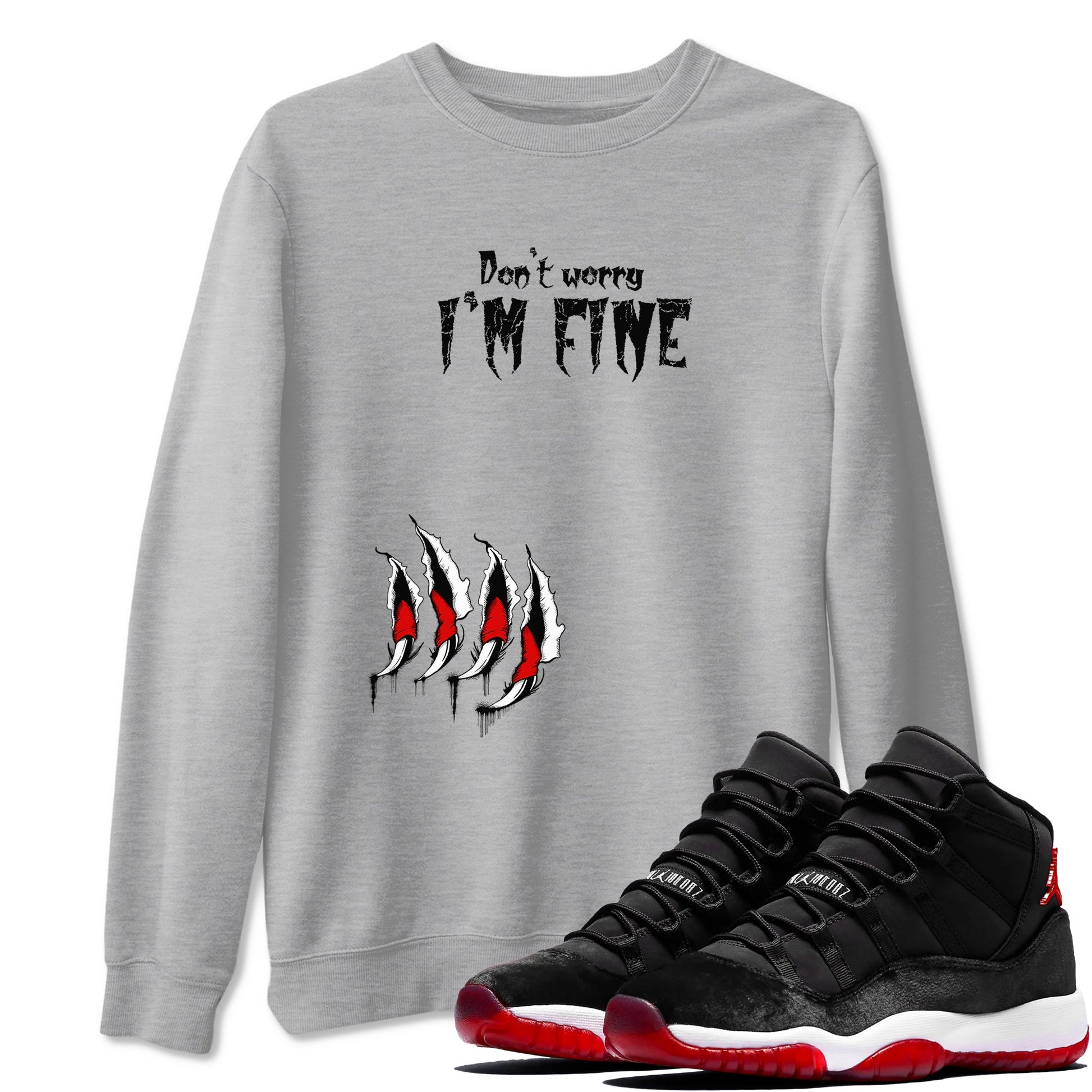11s Bred Velvet shirts to match jordans I'm Fine unique Halloween sneaker tee Air Jordan 11 Bred Velvet SNRT Sneaker Release Tees unisex cotton Heather Grey 1 crew neck shirts