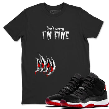 11s Bred Velvet shirts to match jordans I'm Fine unique Halloween sneaker tee Air Jordan 11 Bred Velvet SNRT Sneaker Release Tees unisex cotton Black 1 crew neck shirts