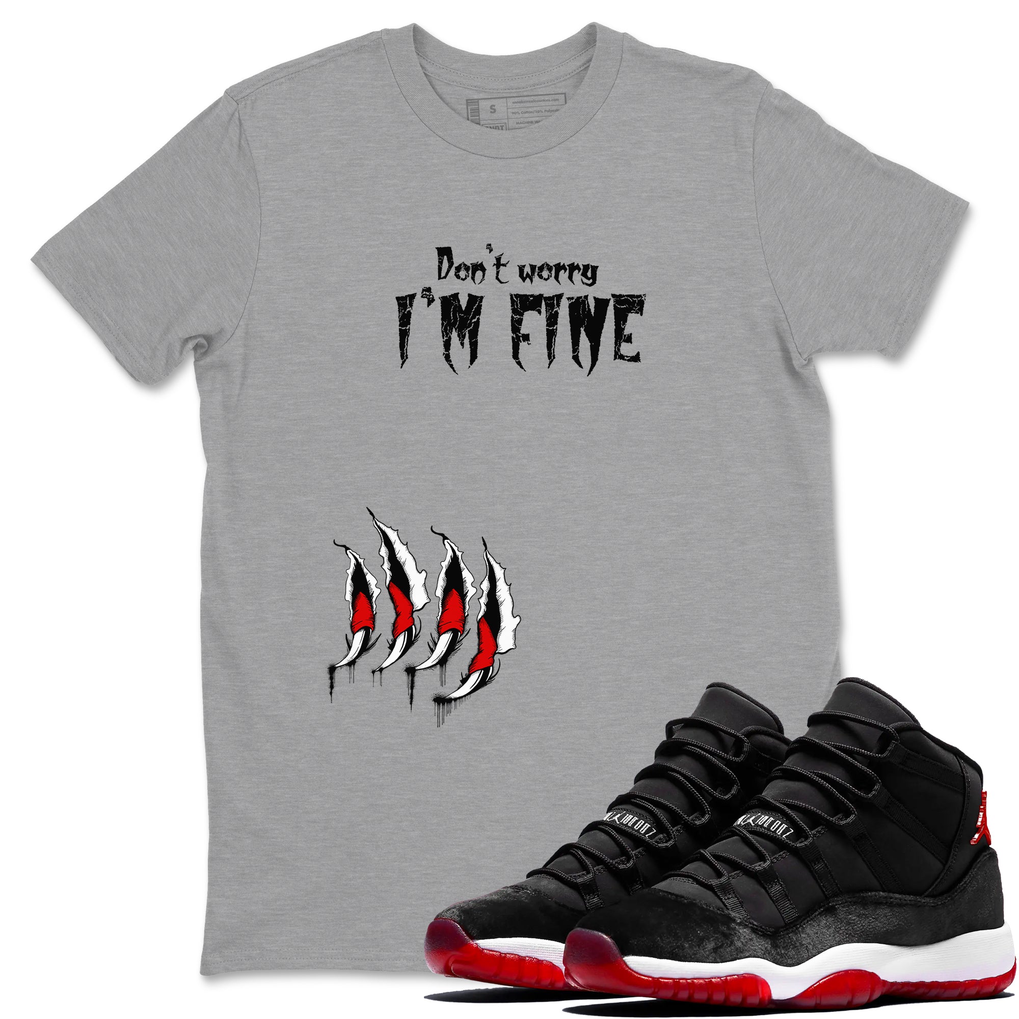 11s Bred Velvet shirts to match jordans I'm Fine unique Halloween sneaker tee Air Jordan 11 Bred Velvet SNRT Sneaker Release Tees unisex cotton Heather Grey 1 crew neck shirts
