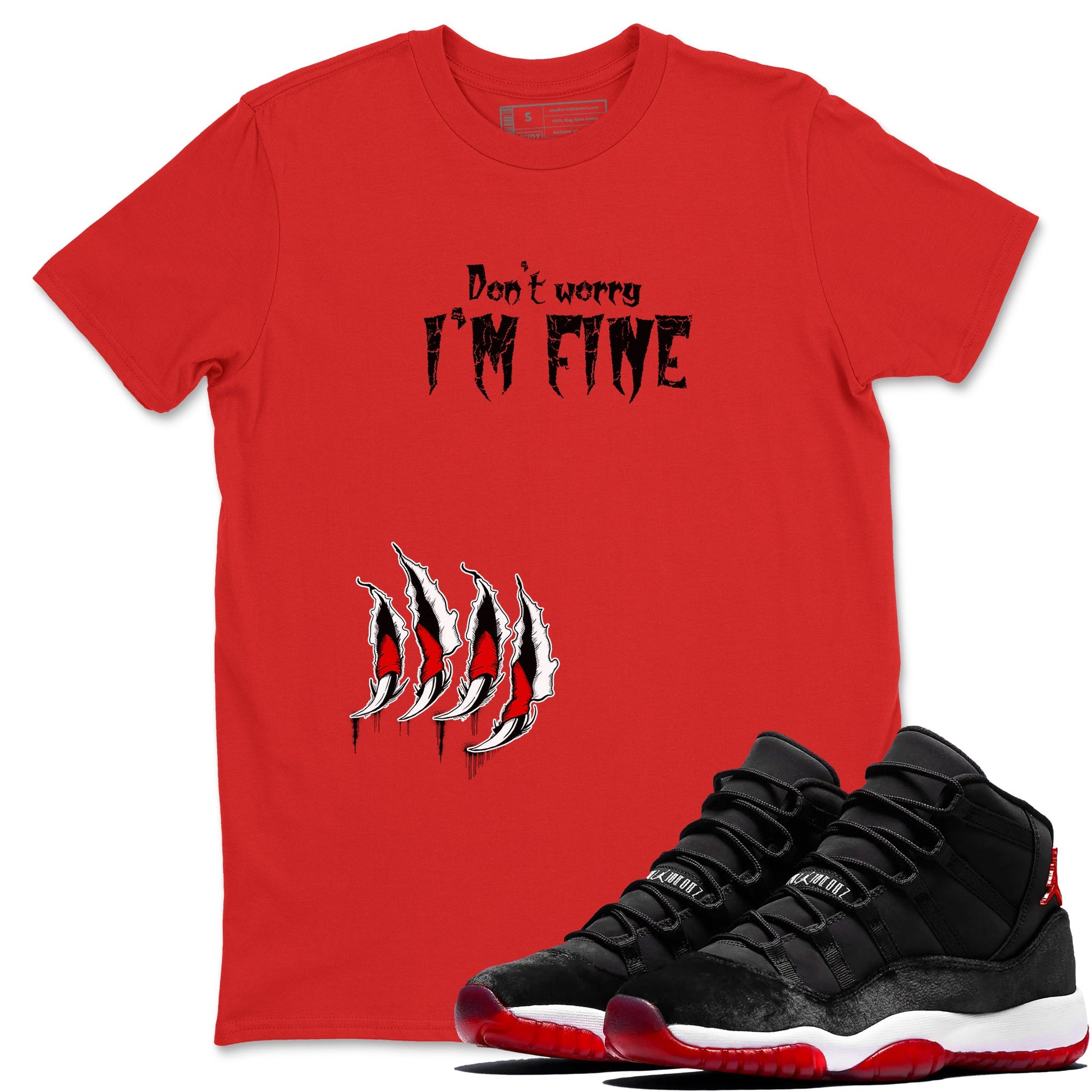 11s Bred Velvet shirts to match jordans I'm Fine unique Halloween sneaker tee Air Jordan 11 Bred Velvet SNRT Sneaker Release Tees unisex cotton Red 1 crew neck shirts