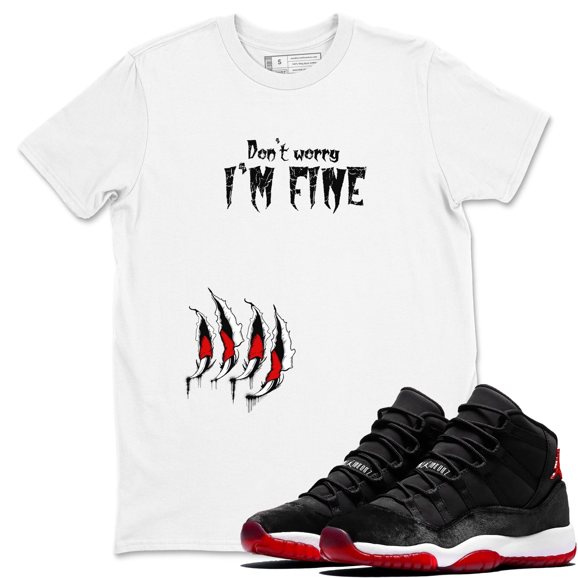 11s Bred Velvet shirts to match jordans I'm Fine unique Halloween sneaker tee Air Jordan 11 Bred Velvet SNRT Sneaker Release Tees unisex cotton White 1 crew neck shirts