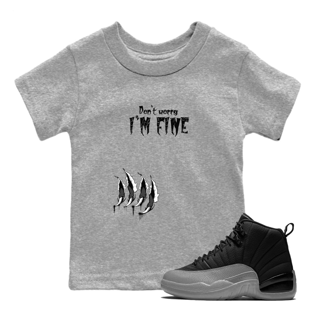 12s Black Wolf Grey shirts to match jordans I'm Fine unique Halloween sneaker tee 12s Baron SNRT Sneaker Release Tees Youth Baby Heather Grey 1 crew neck shirts