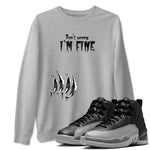 12s Black Wolf Grey shirts to match jordans I'm Fine unique Halloween sneaker tee 12s Baron SNRT Sneaker Release Tees unisex cotton Heather Grey 1 crew neck shirts