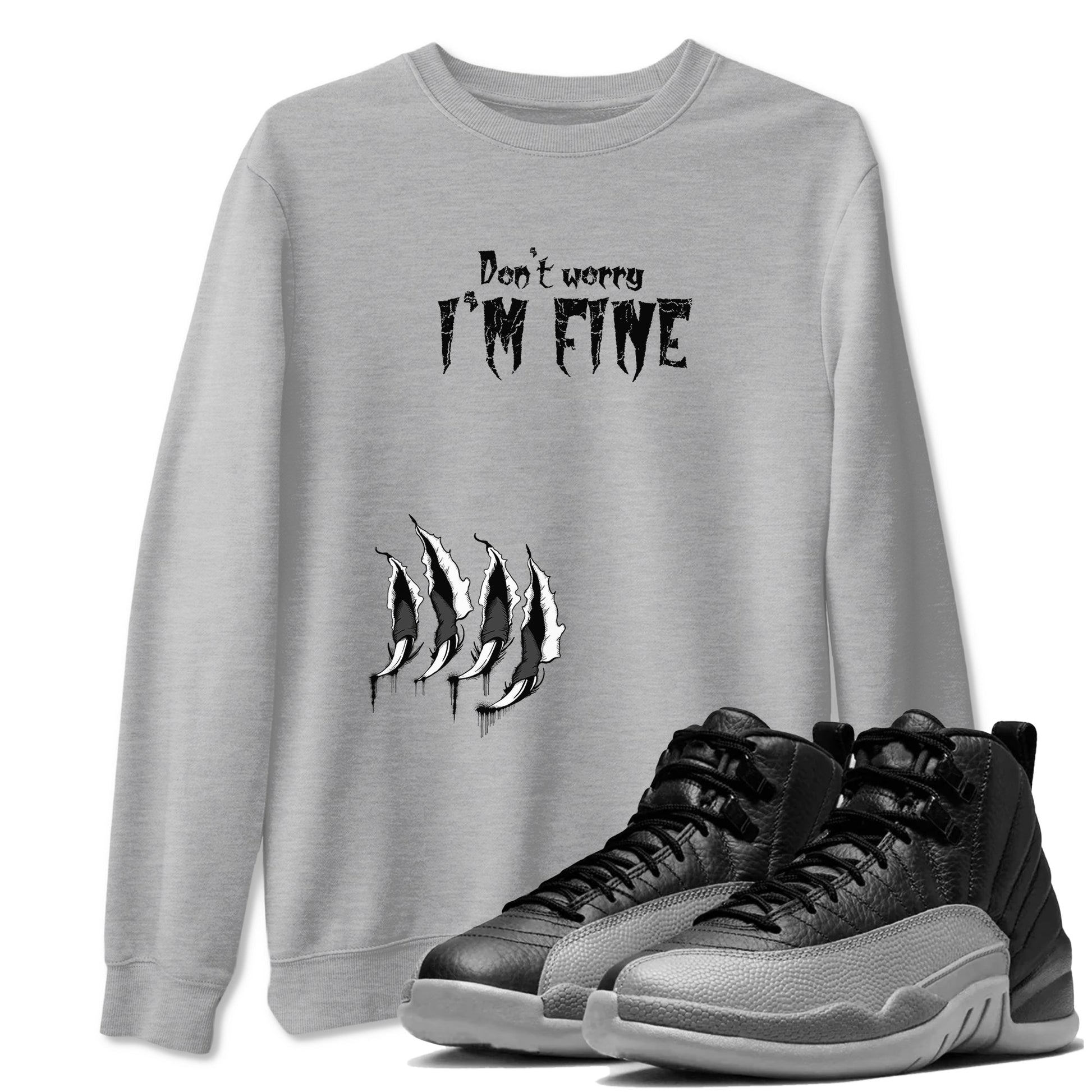 12s Black Wolf Grey shirts to match jordans I'm Fine unique Halloween sneaker tee 12s Baron SNRT Sneaker Release Tees unisex cotton Heather Grey 1 crew neck shirts