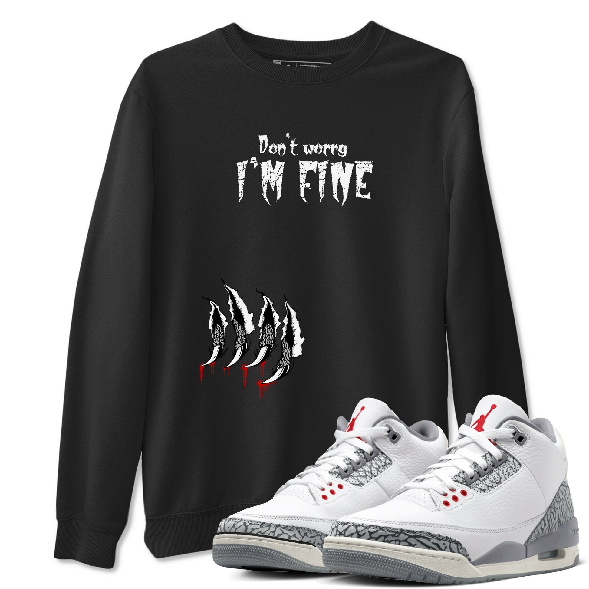 3s Cement Grey shirts to match jordans I'm Fine unique Halloween sneaker tee Air Jordan 3 Cement Grey SNRT Sneaker Release Tees unisex cotton Black 1 crew neck shirts