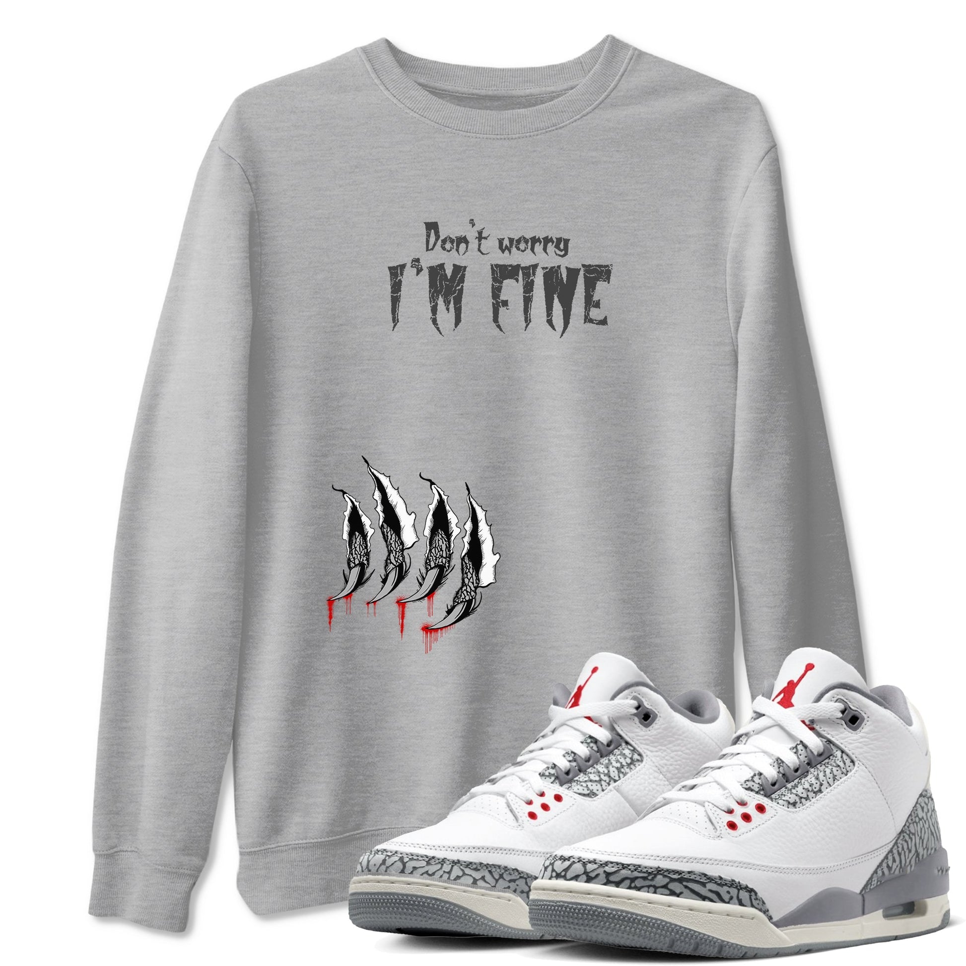 3s Cement Grey shirts to match jordans I'm Fine unique Halloween sneaker tee Air Jordan 3 Cement Grey SNRT Sneaker Release Tees unisex cotton Heather Grey 1 crew neck shirts